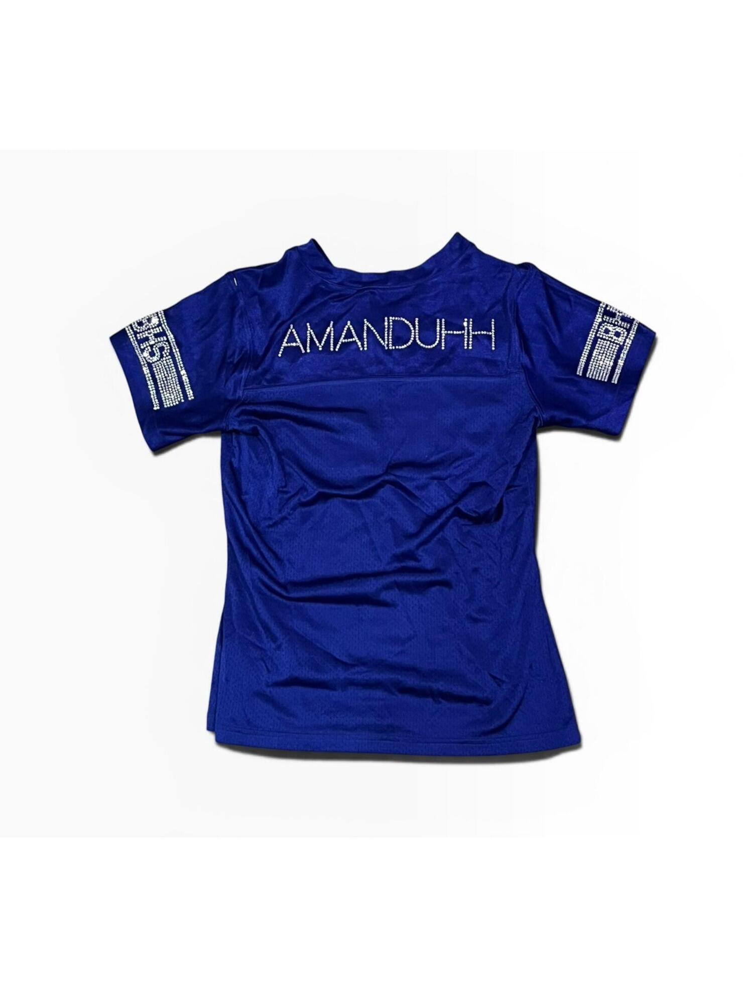 Womens Cheer Style Rhinestone Jersey Blue 17 Custom Name Amanduh Top Xs